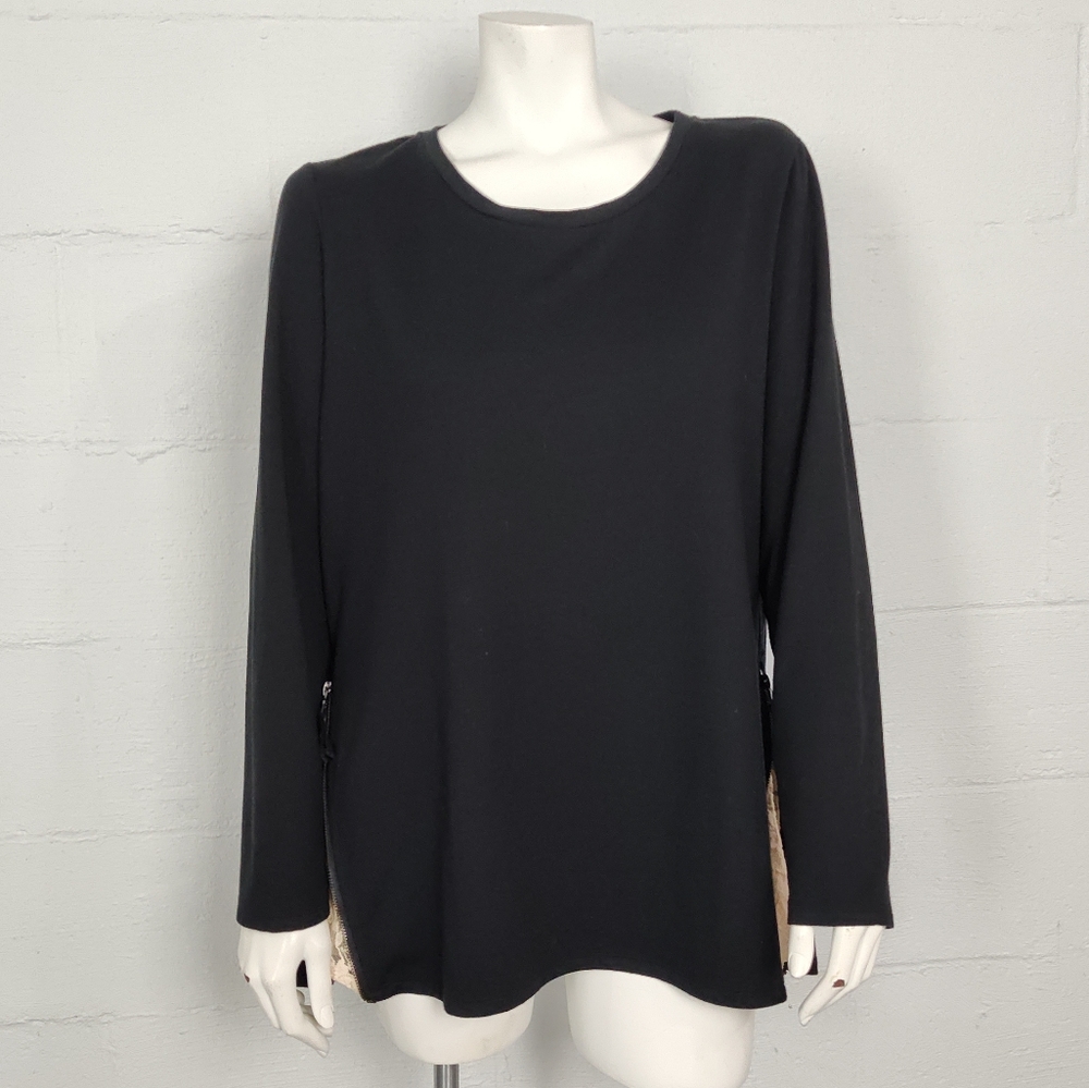 LOGO Lori Goldstein French Terry Side Zipper Tunic Top
